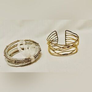 Gold and Silver Statement Bracelets Bundle Costume Jewelry